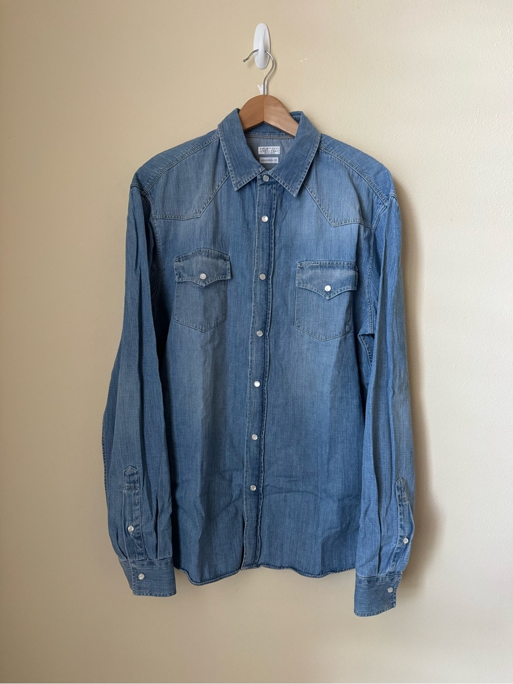 Brunello Cucinelli Leisure Fit Denim Button Western Shirt Light Blue XL